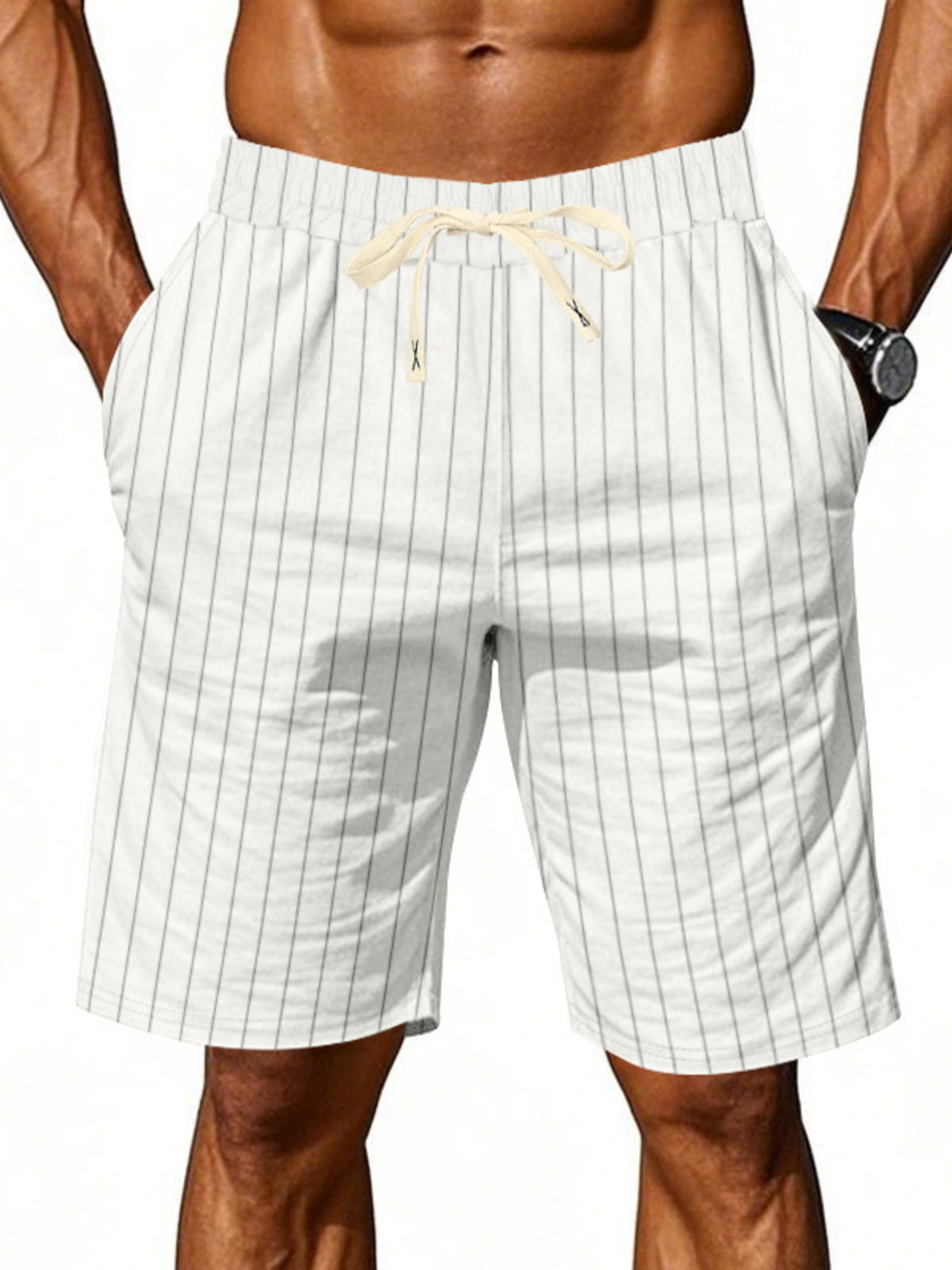 Men's Full Size Striped Drawstring Casual Shorts Plus Size, view 9