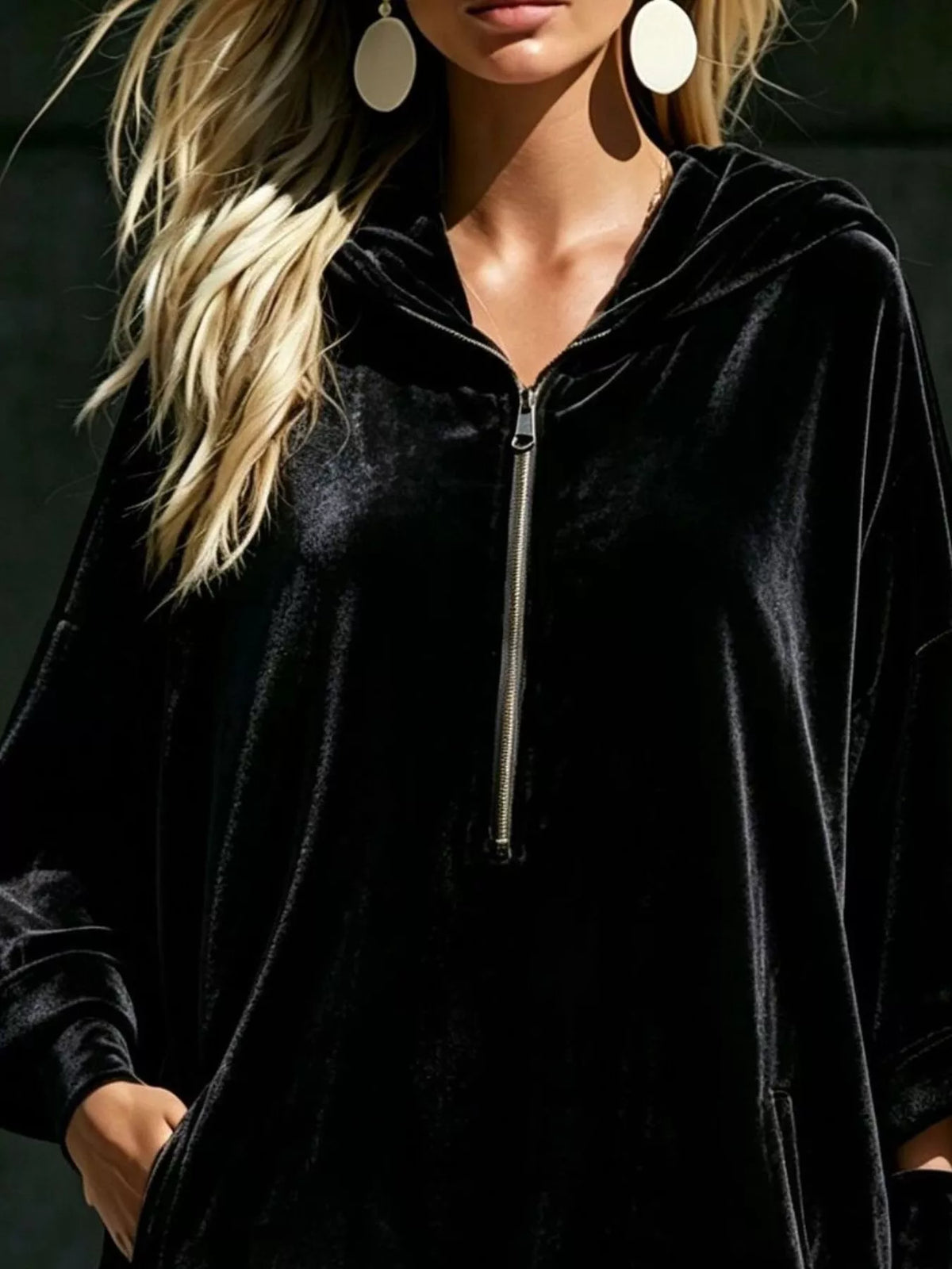 Full Size Half-Zip 3/4 Sleeve Hoodie Dress Plus Size