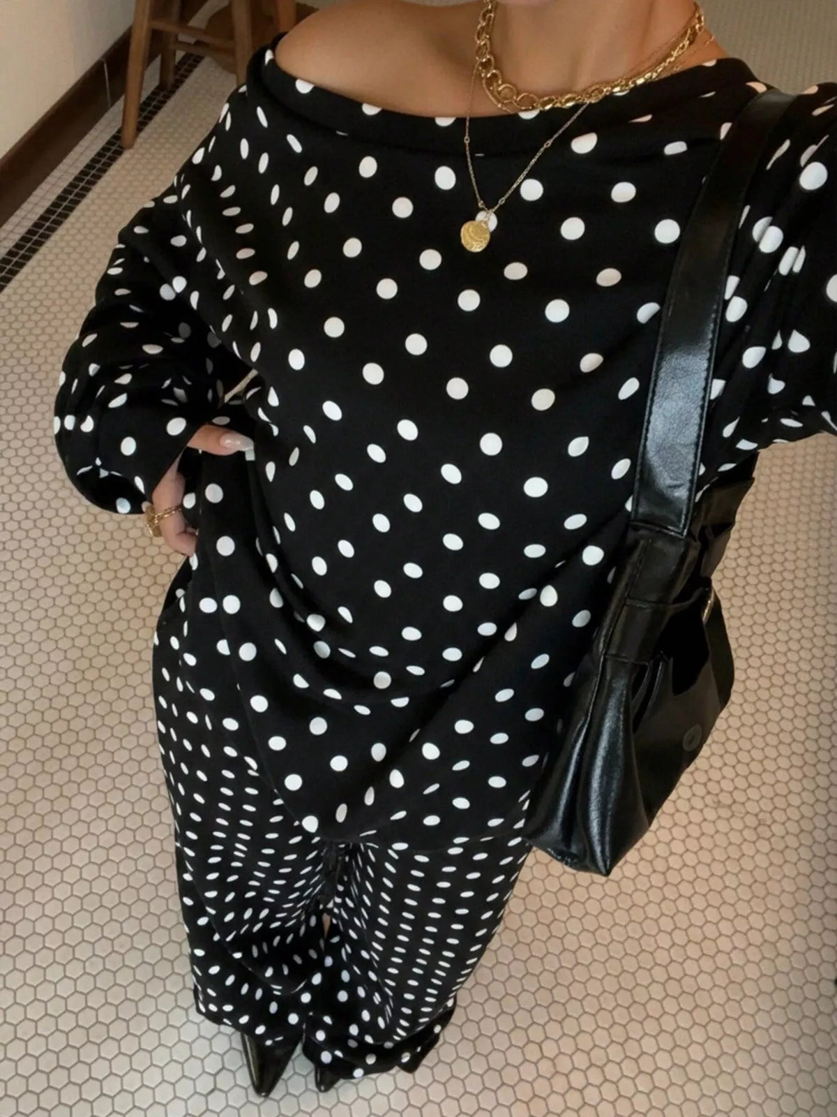 Polka Dot Boat Neck Top and Pants Set - Lilixa.store