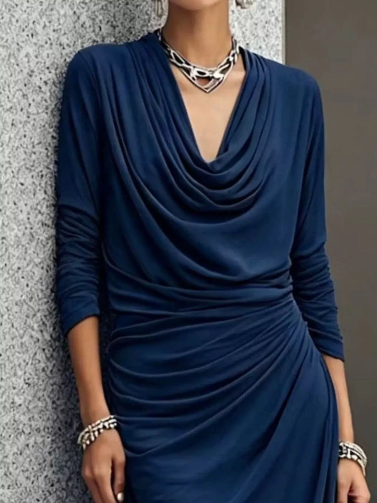 Cowl Neck Long Sleeve Maxi Dress - Lilixa.store