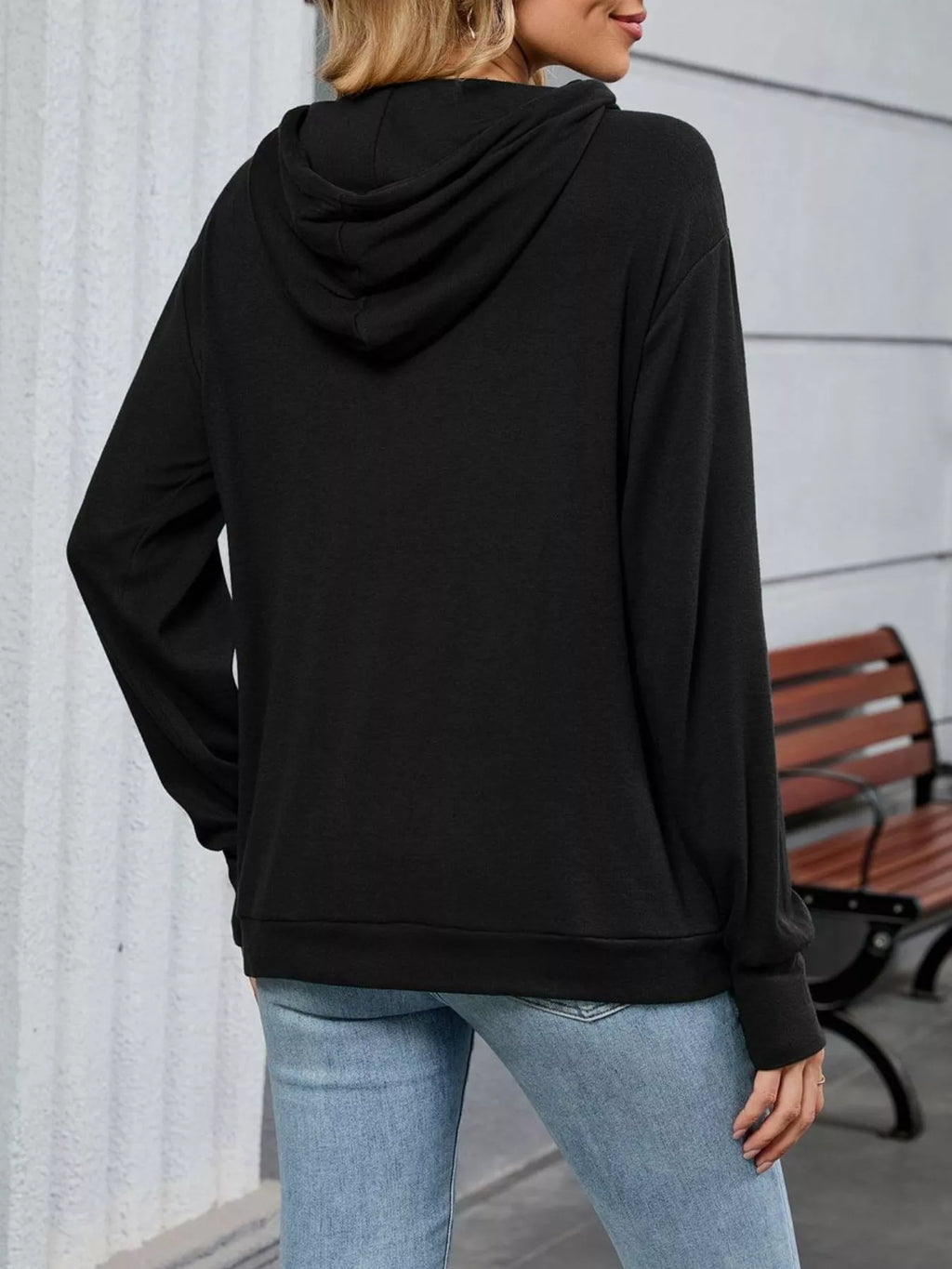Contrast Letter Graphic Drawstring Long Sleeve Hoodie - Lilixa.store
