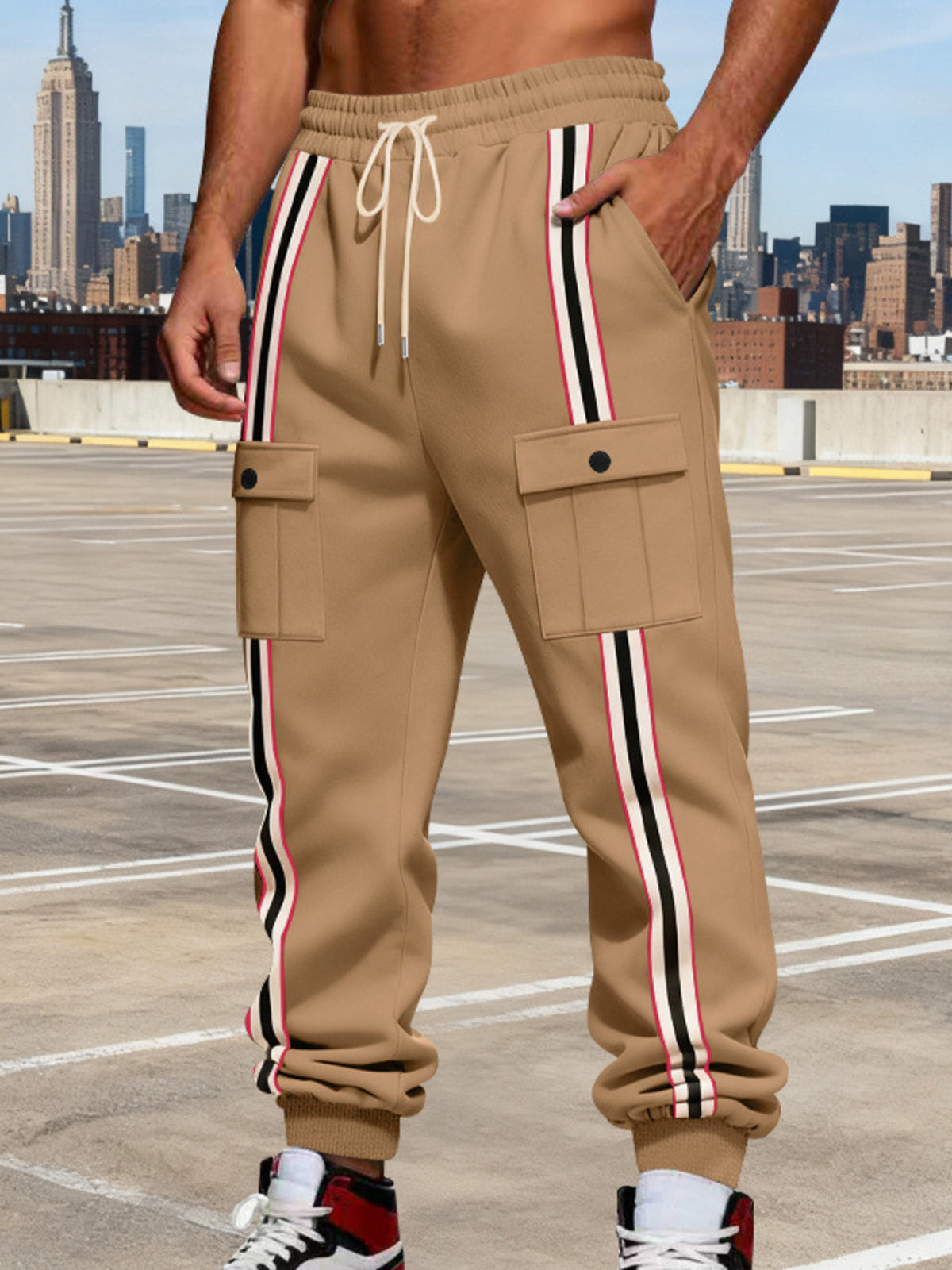 Men's Full Size Casual Striped Cargo Joggers Plus Size