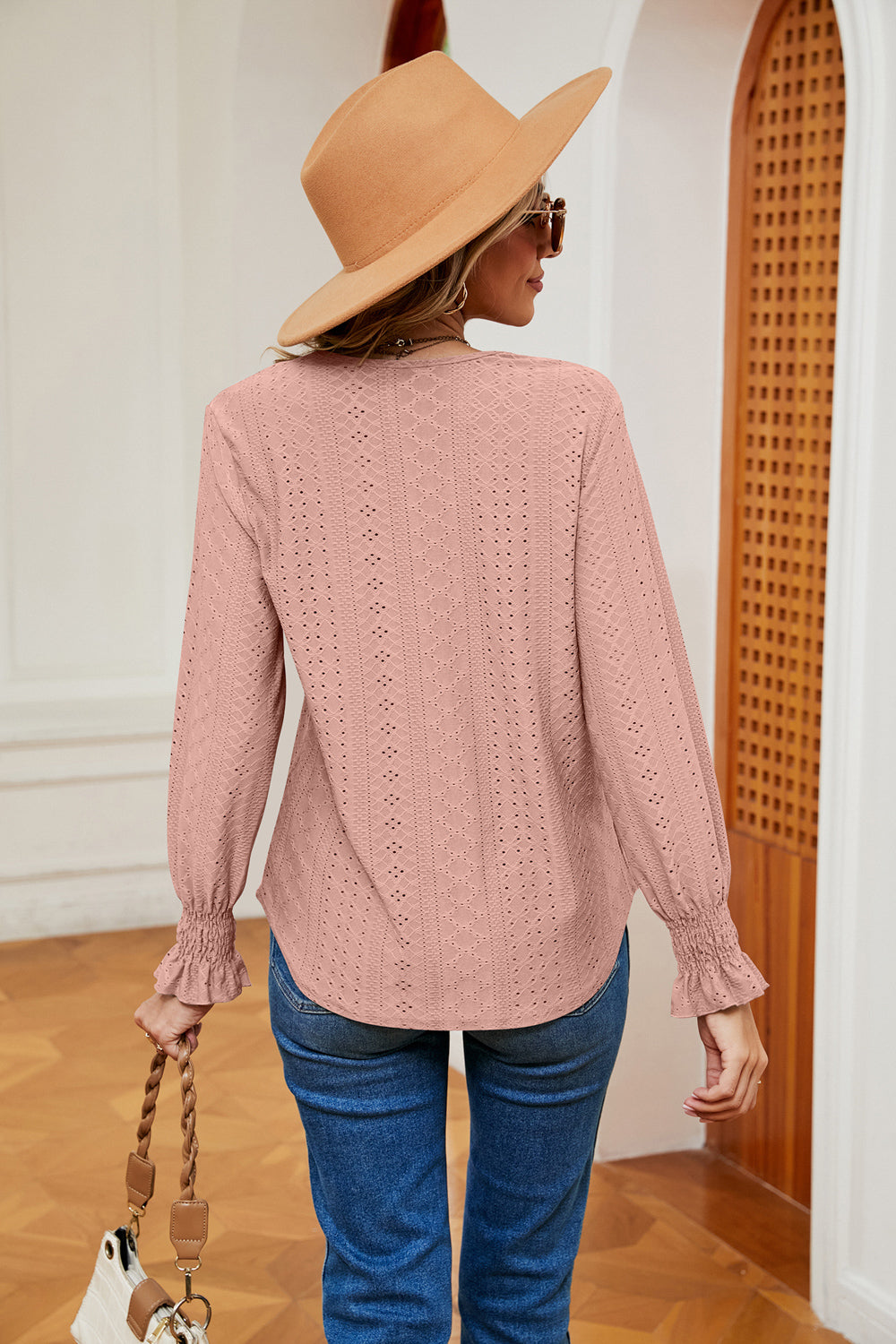 Contrast Flounce Sleeve Blouse, view 8