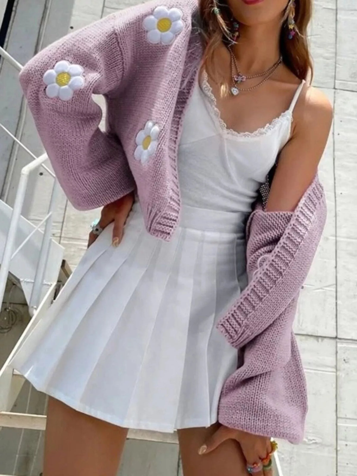 Floral Open Front Knit Cardigan - Lilixa.store