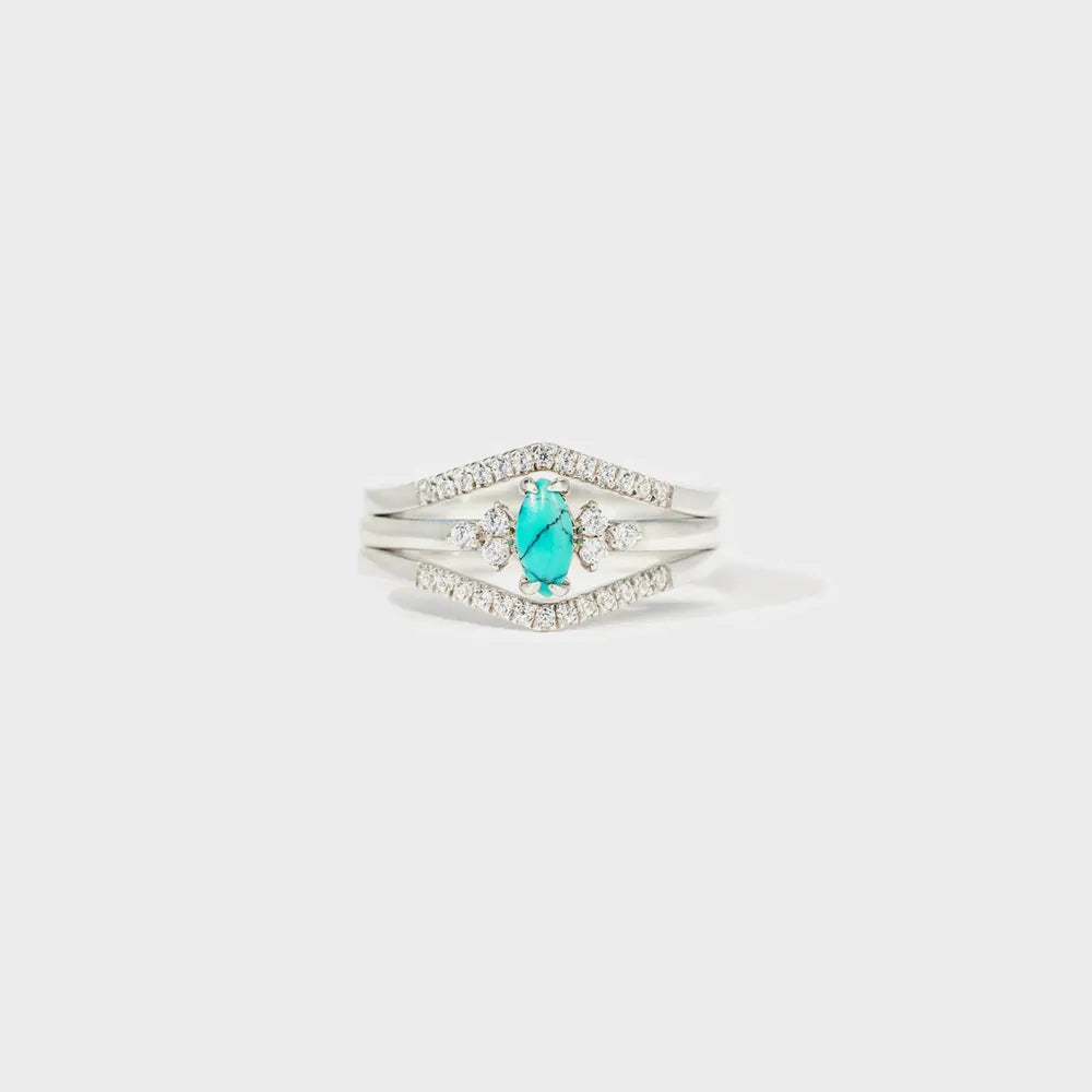 Artificial Turquoise V Shape Inlaid Zircon Ring - Lilixa.store