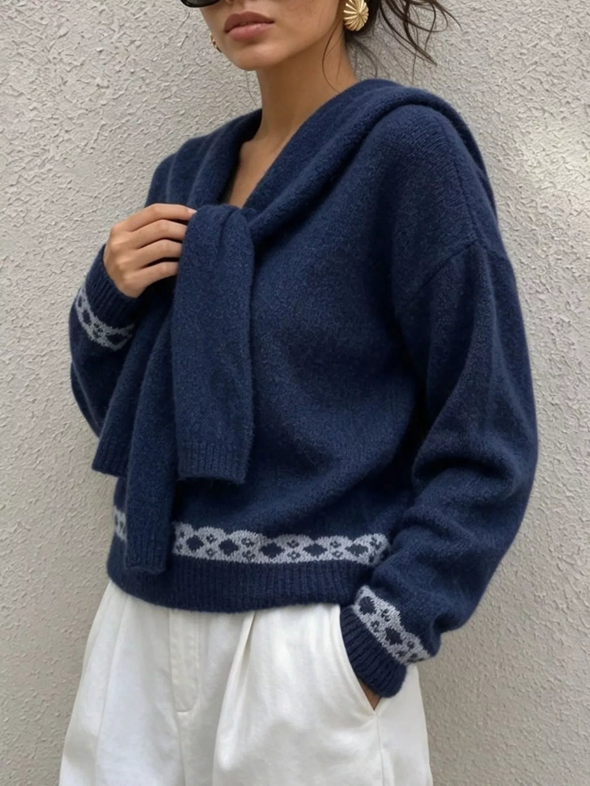 Scarf Detail Dropped Shoulder Sweater, view 19