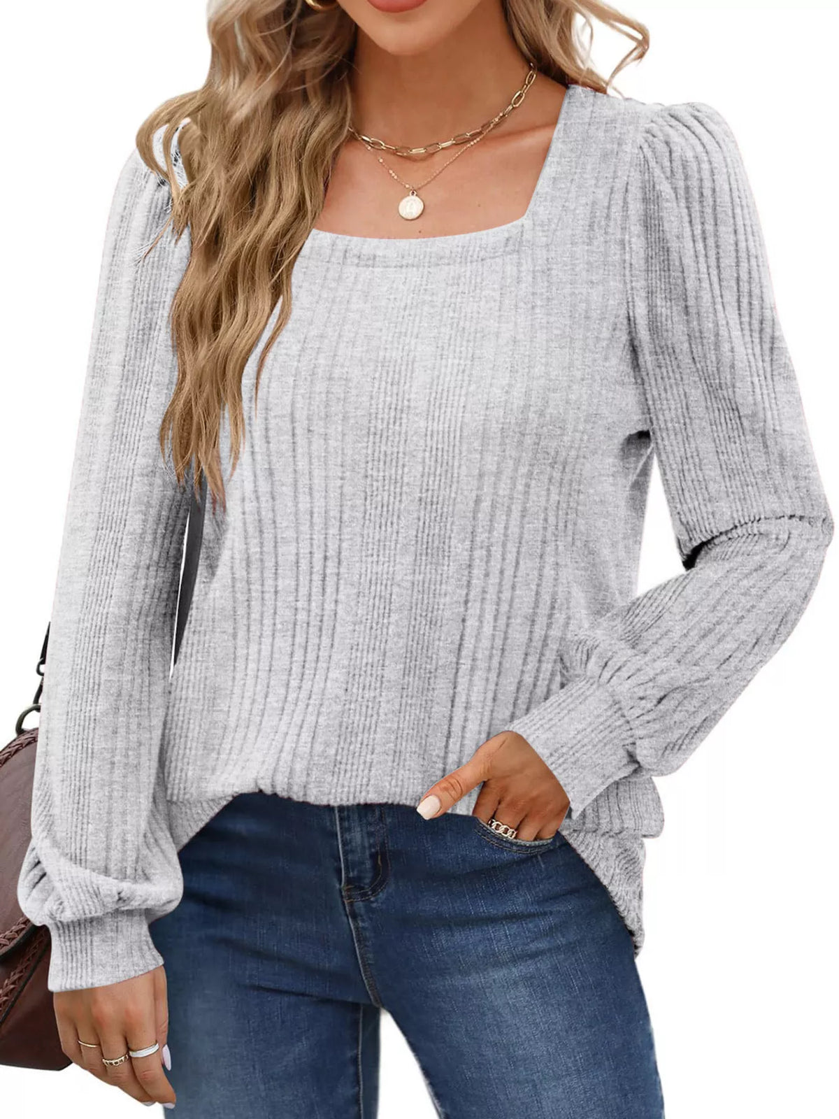 Full Size Square Neck Ribbed Knit Top Plus Size - Lilixa.store