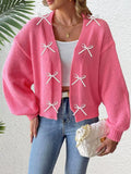 Bow-Tie Open Front Knit Cardigan - Lilixa.store