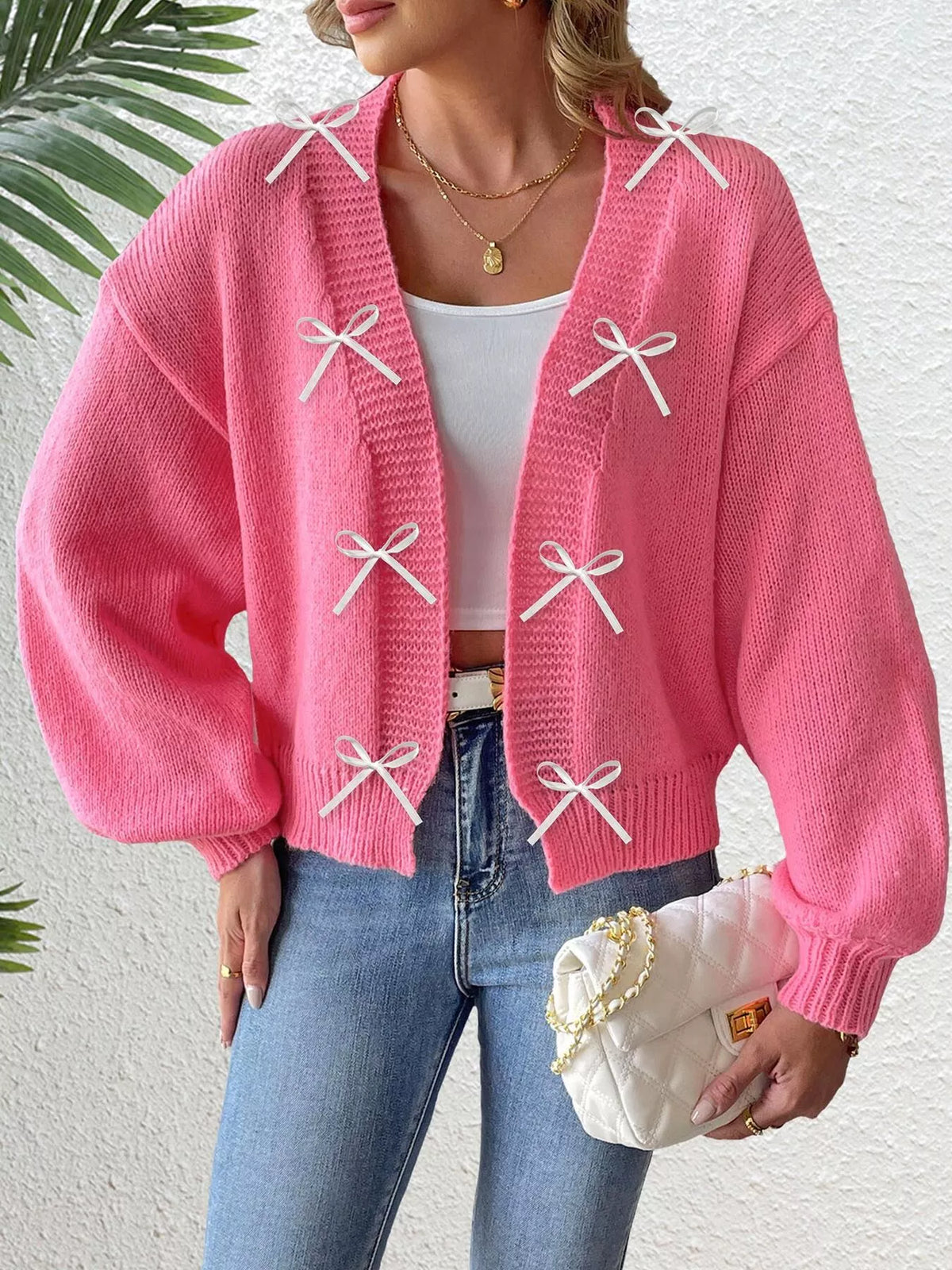 Bow-Tie Open Front Knit Cardigan - Lilixa.store