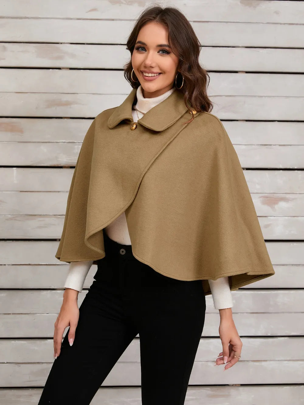 Collared Neck Cropped Cape - Lilixa.store