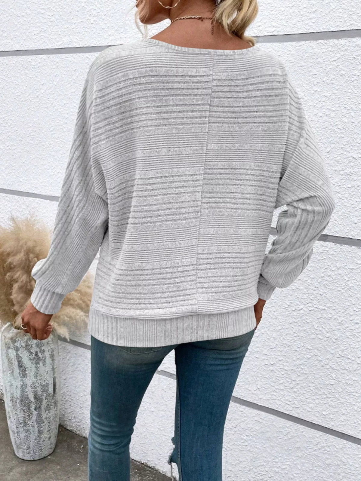 Ribbed Round Neck Long Sleeve Top - Lilixa.store