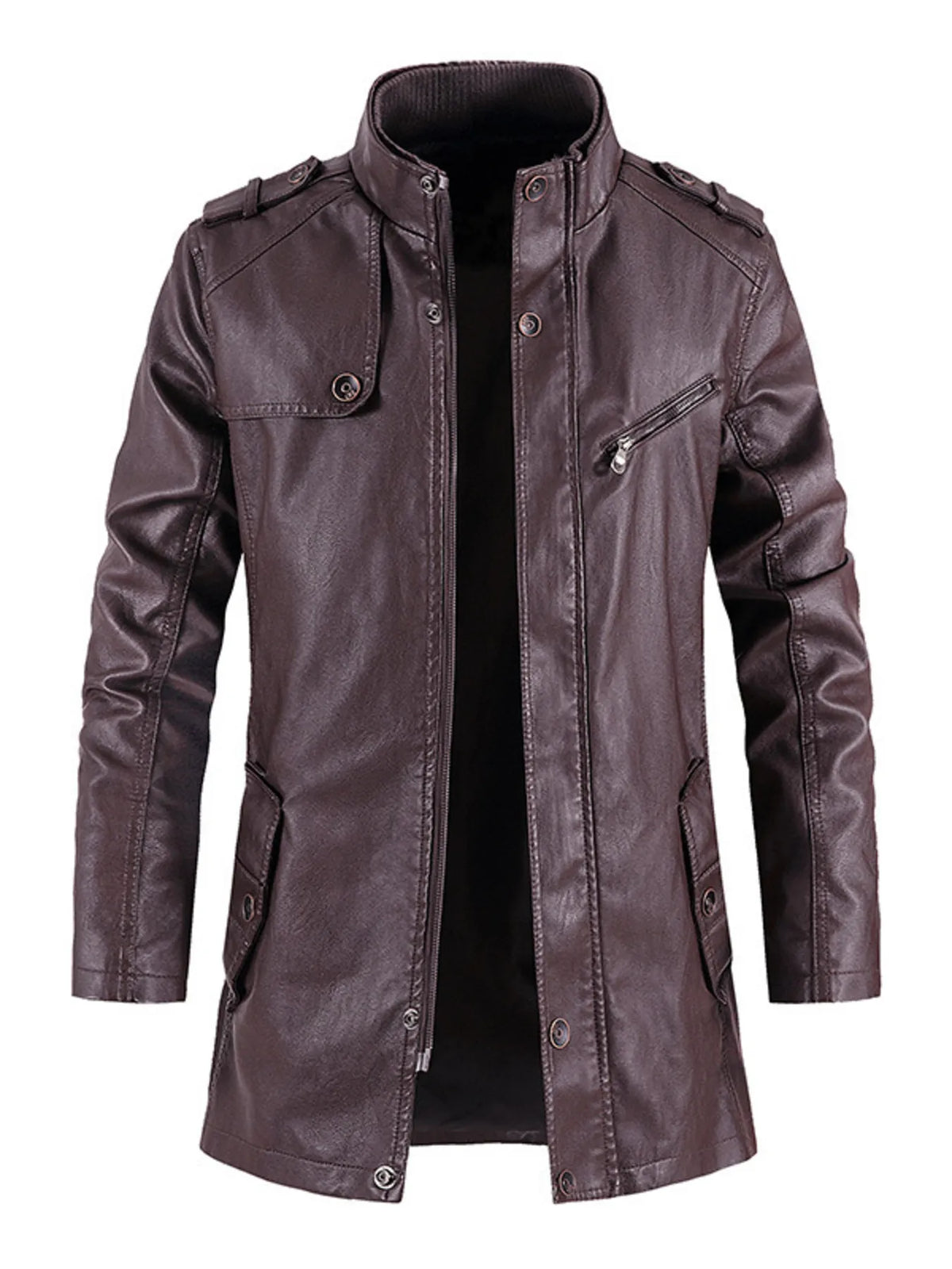 Men's Zip Up Long Sleeve Leather Jacket - Lilixa.store