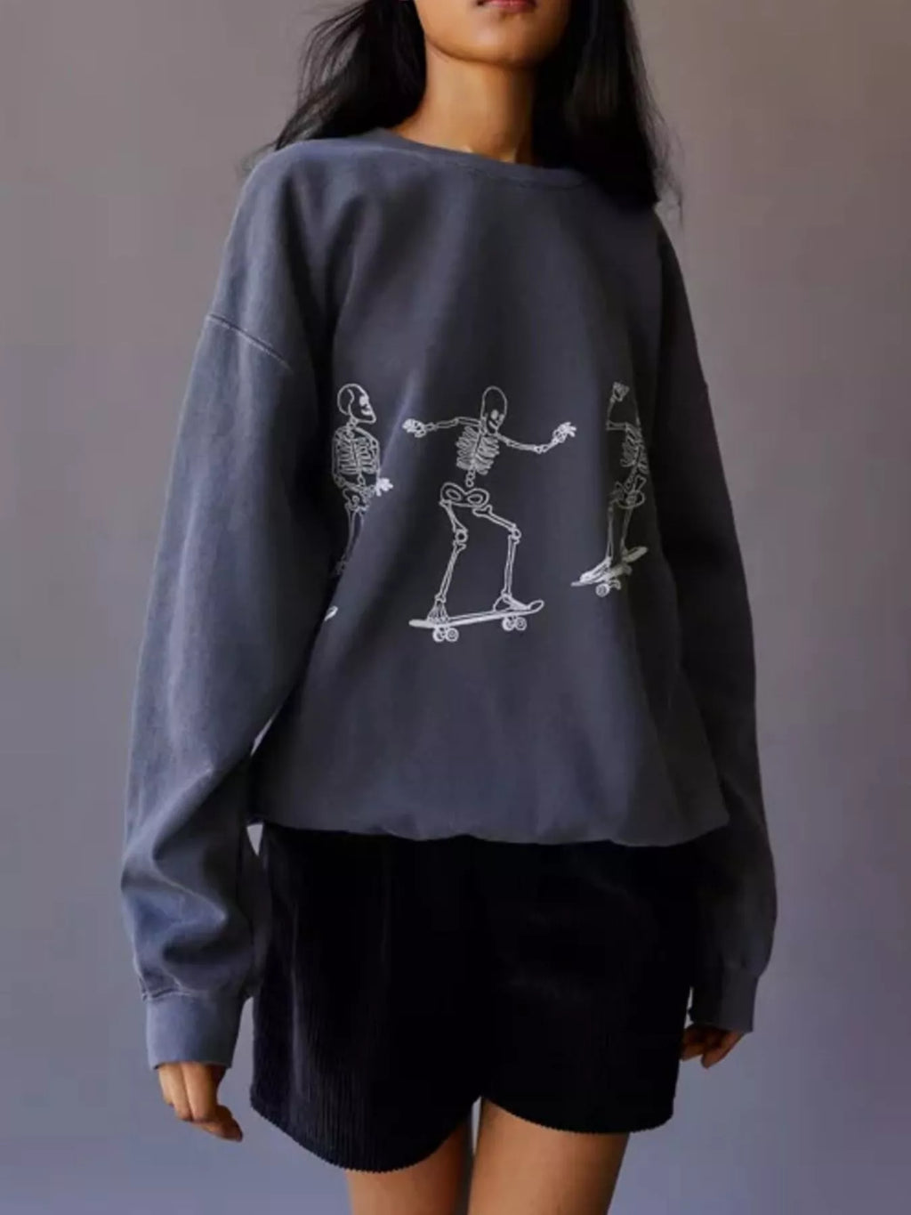 Skeleton Graphic Round Neck Sweatshirt - Lilixa.store