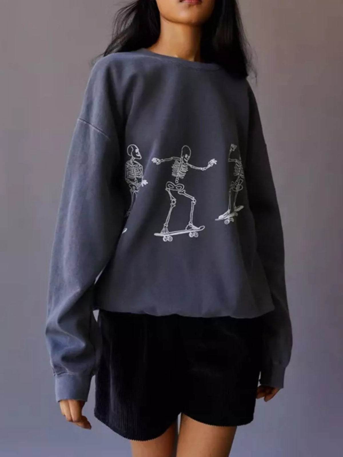 Skeleton Graphic Round Neck Sweatshirt - Lilixa.store
