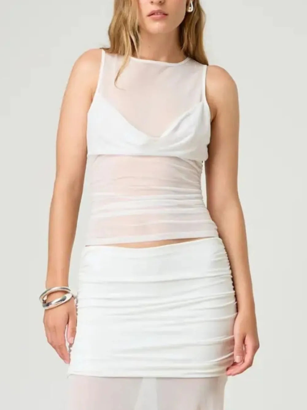 Ruched Round Neck Tank - Lilixa.store