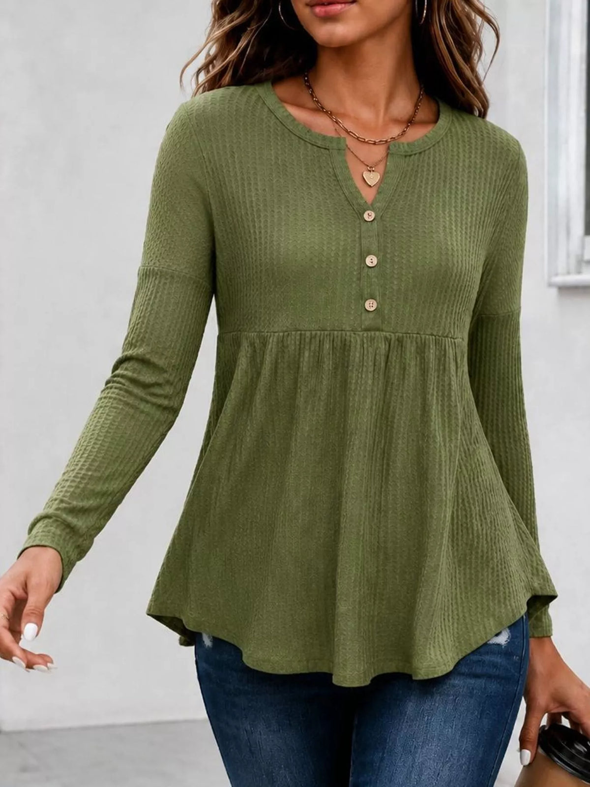 Textured Long Sleeve Peplum Top