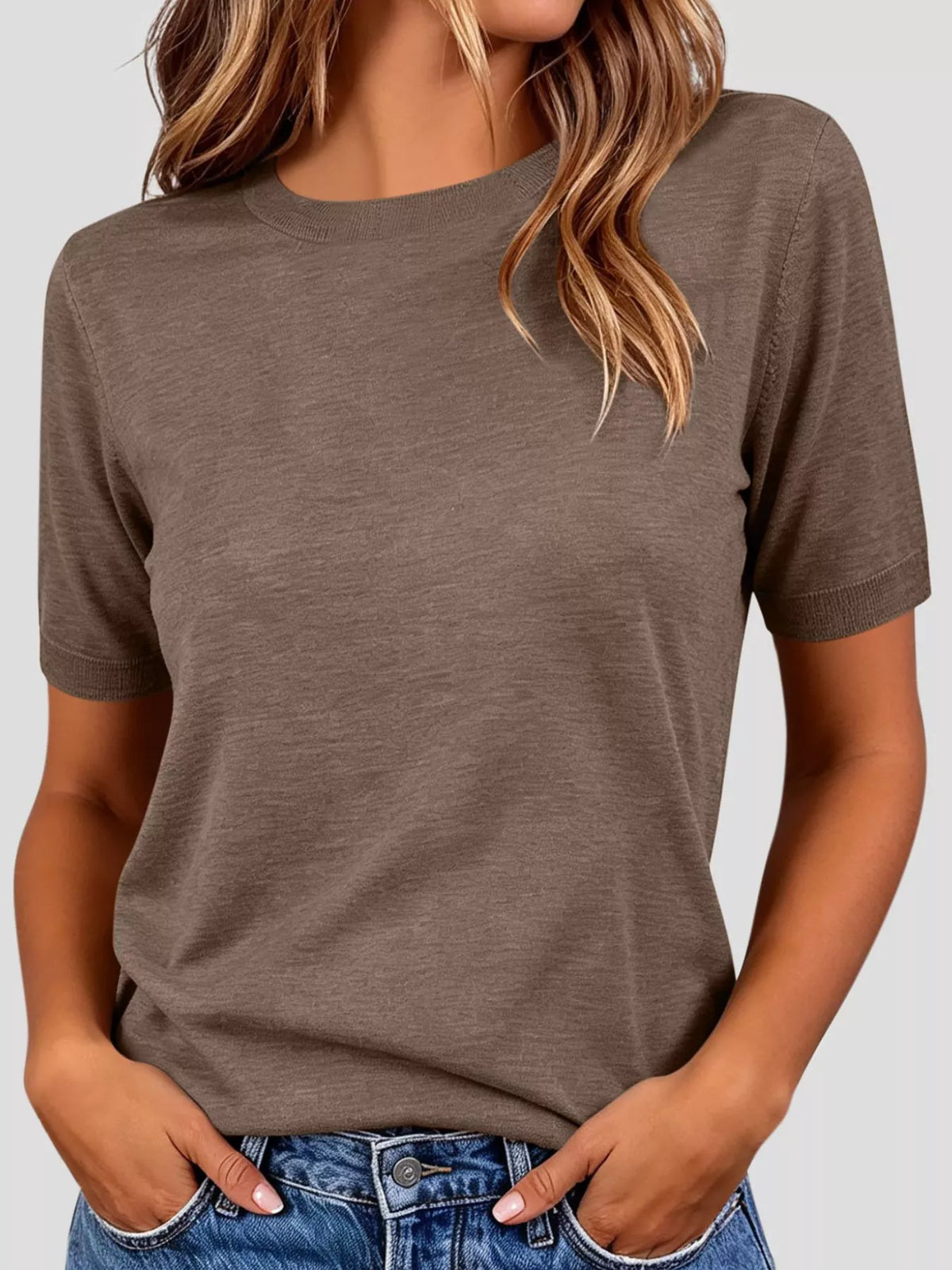 Classic Crew Neck Short Sleeve Knit Top - Lilixa.store