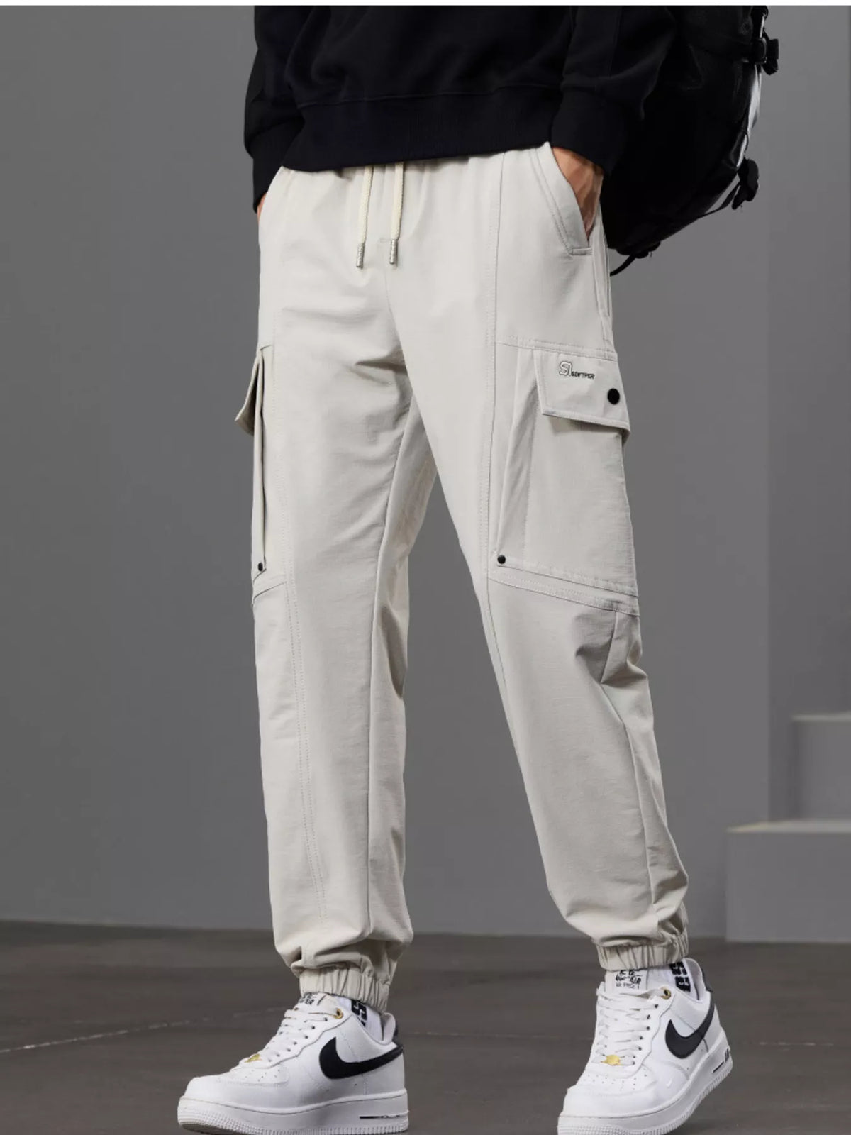 Men's Casual Cargo Pants with Drawstring Waist