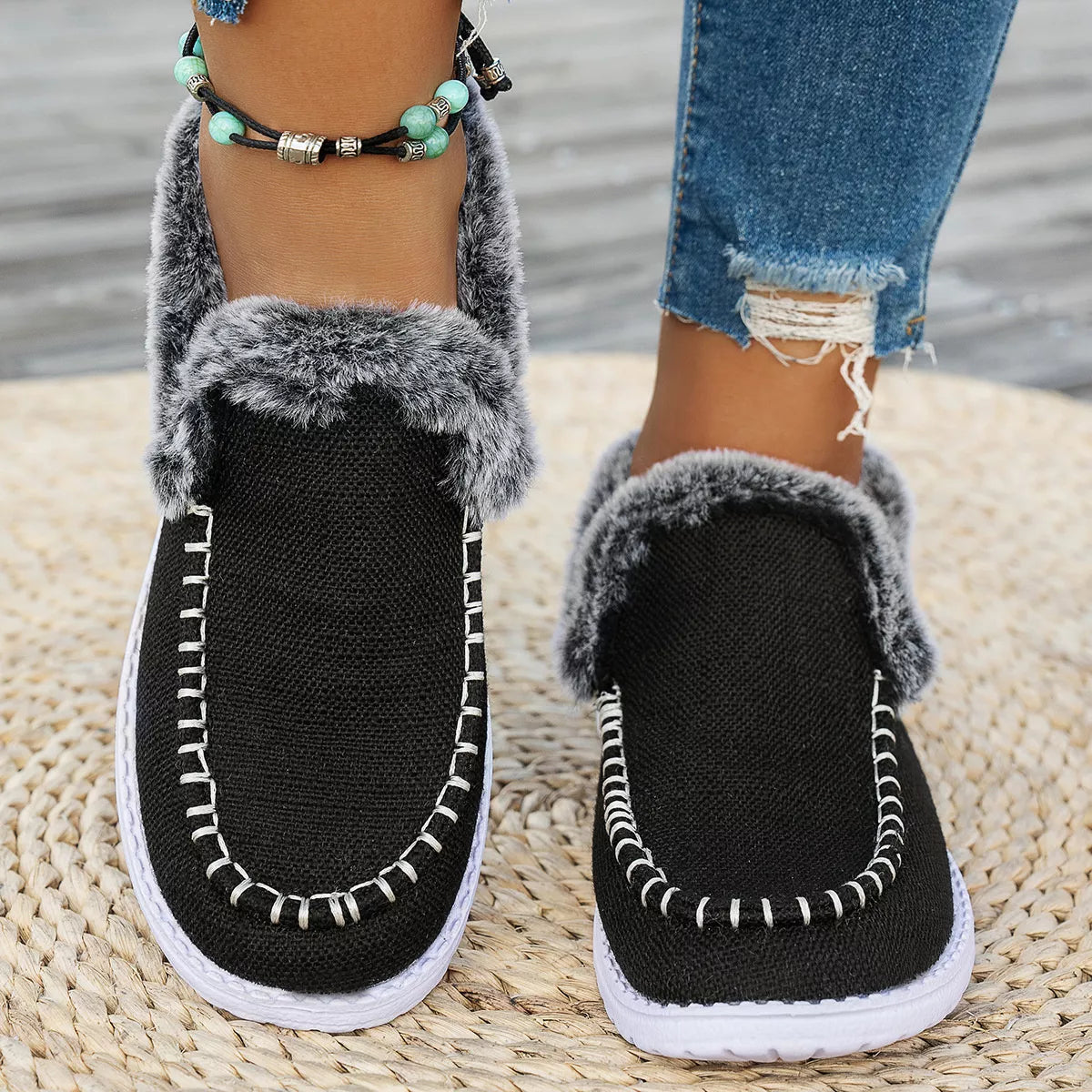 Faux Fur Lined Round Toe Shoes - Lilixa.store