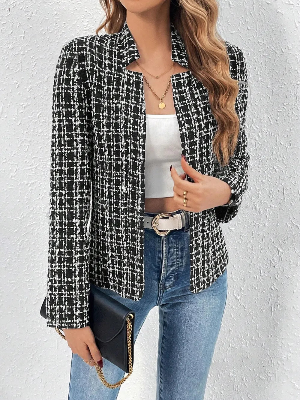 Plaid Open Front Long Sleeve Jacket, view 6