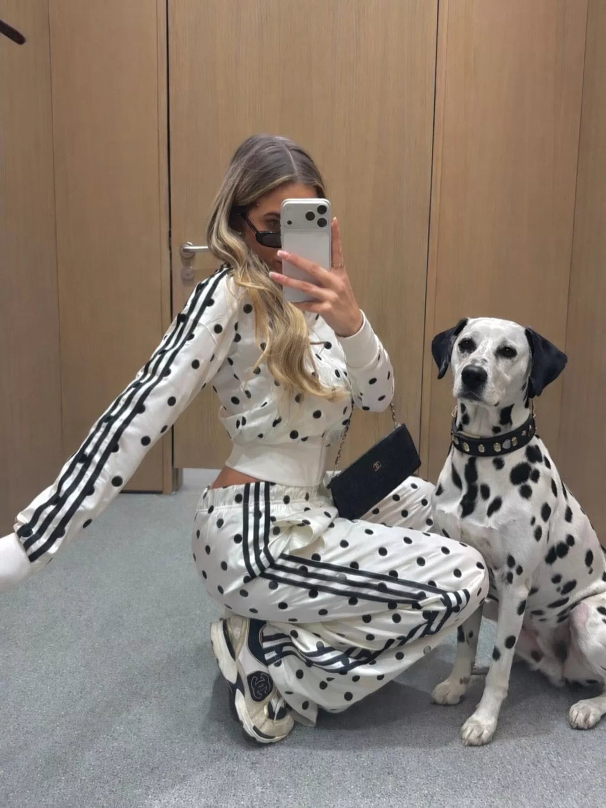 Polka Dot Side Striped Outerwear and Pants Set - Lilixa.store