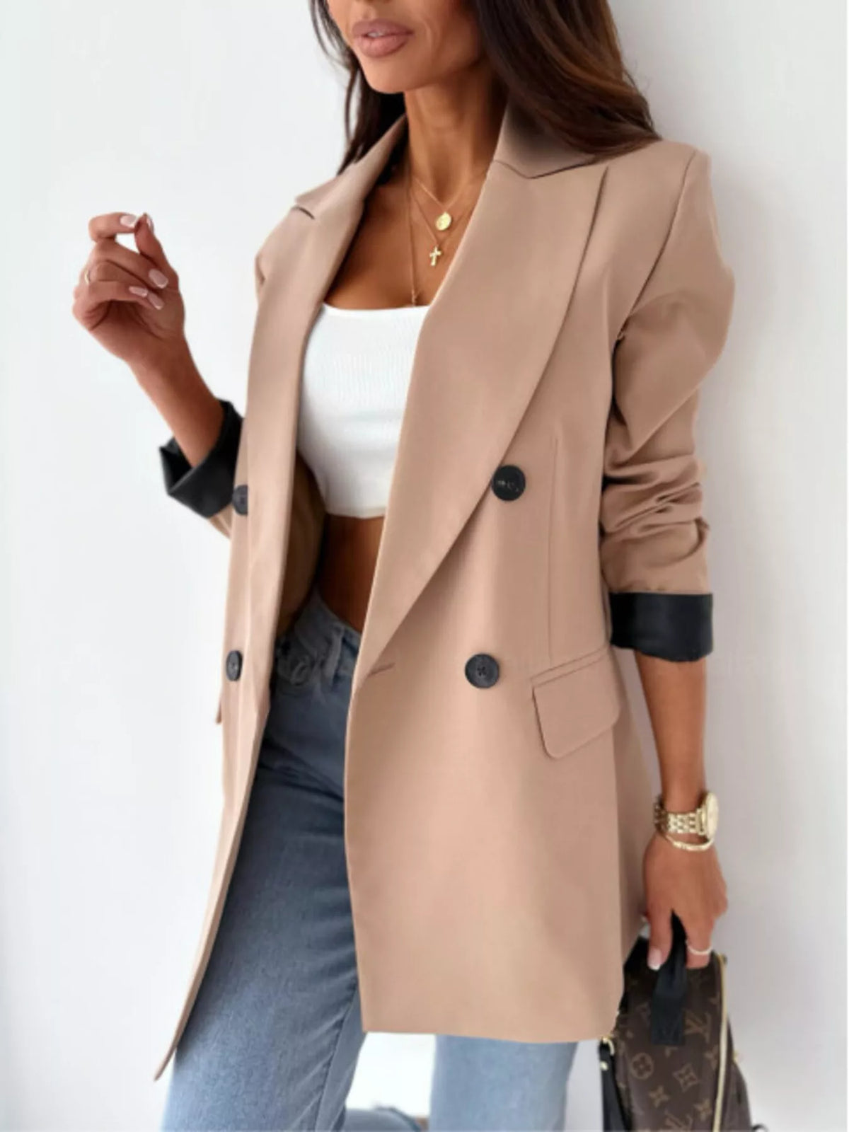 Lapel Collar Long Sleeve Blazer - Lilixa.store