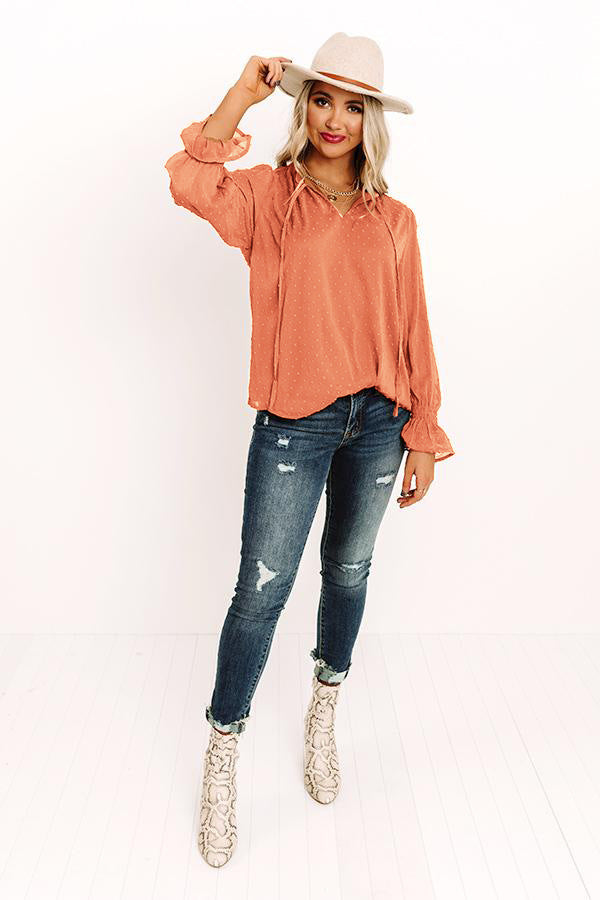 Swiss Dot Tie Neck Flounce Sleeve Blouse, view 3
