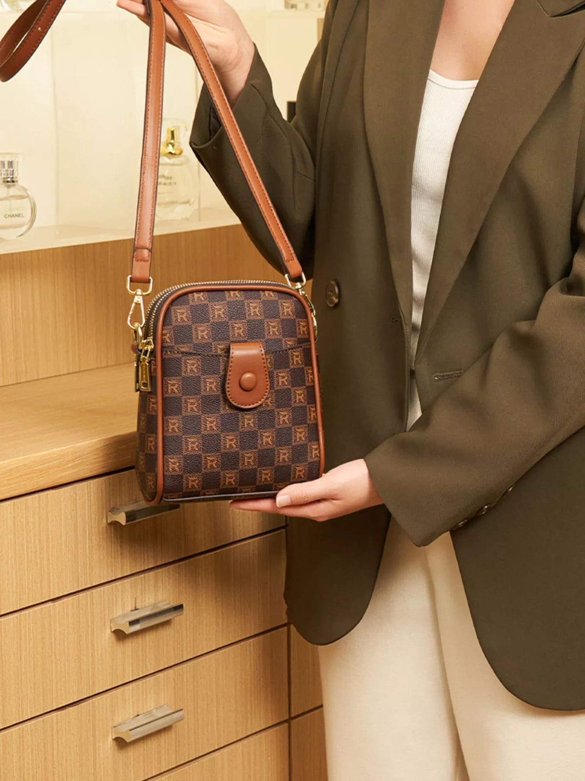 Printed PU Leather Crossbody Bag in Brown, view 10