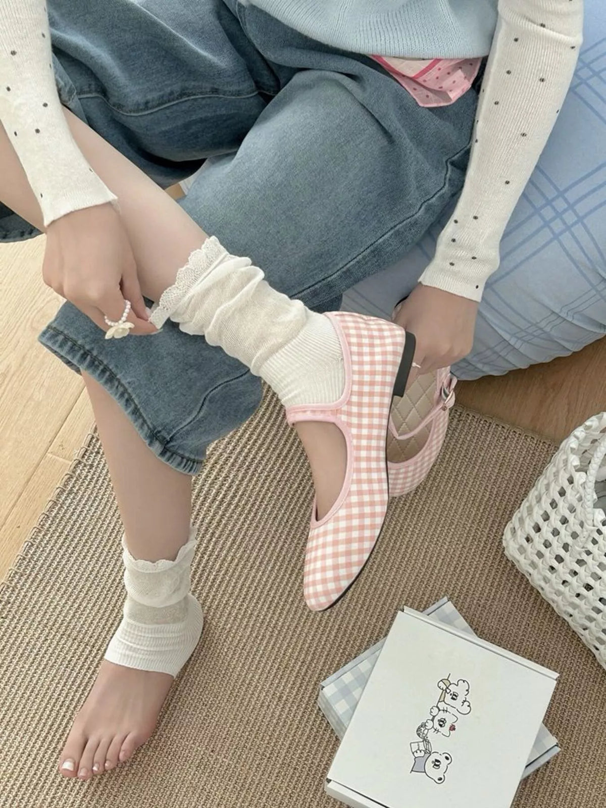 Knitted Half Sole Socks in White, view 5