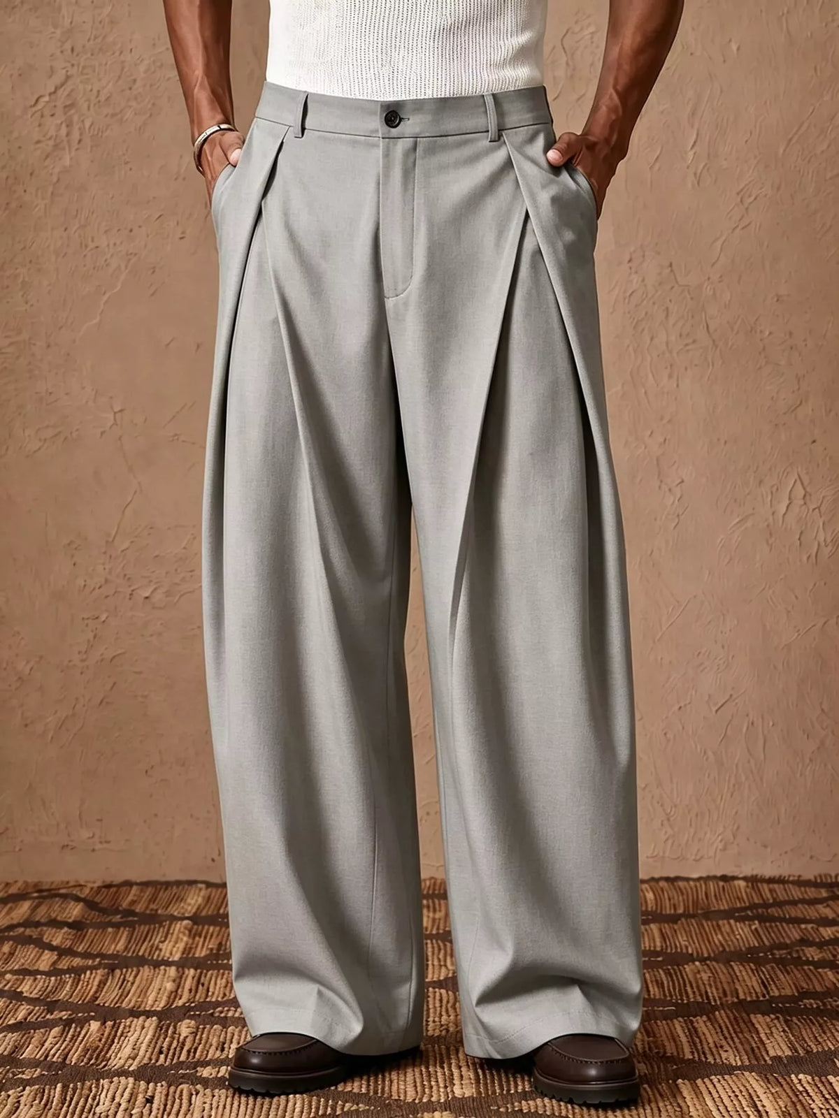 Men's High-Waisted Wide-Leg Pleated Dress Pants - Lilixa.store