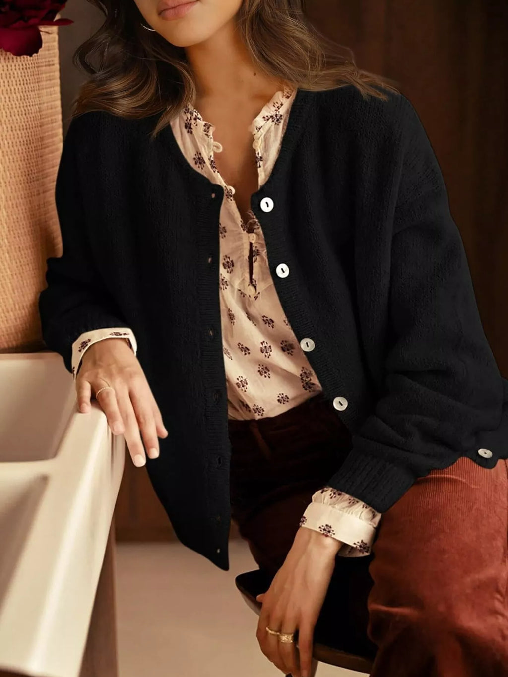 Button-Down Dropped Shoulder Cardigan - Lilixa.store