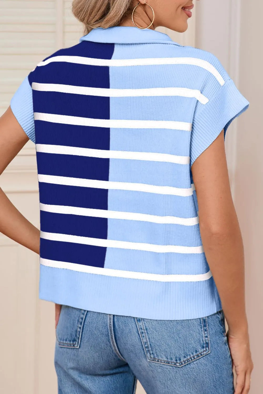 Striped Half Zip Sweater Vest, view 8