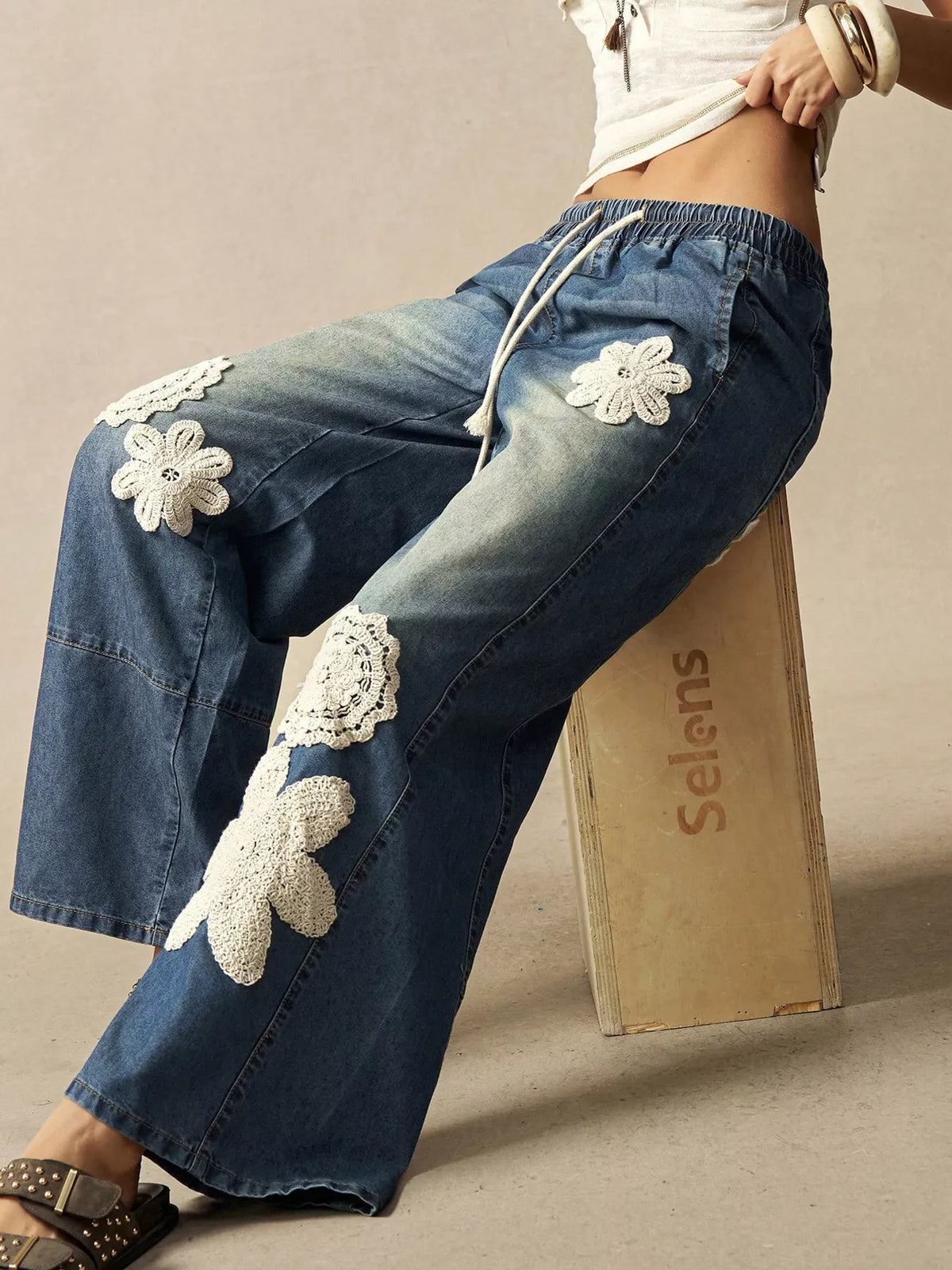 Wide-Leg Drawstring Jeans - Lilixa.store