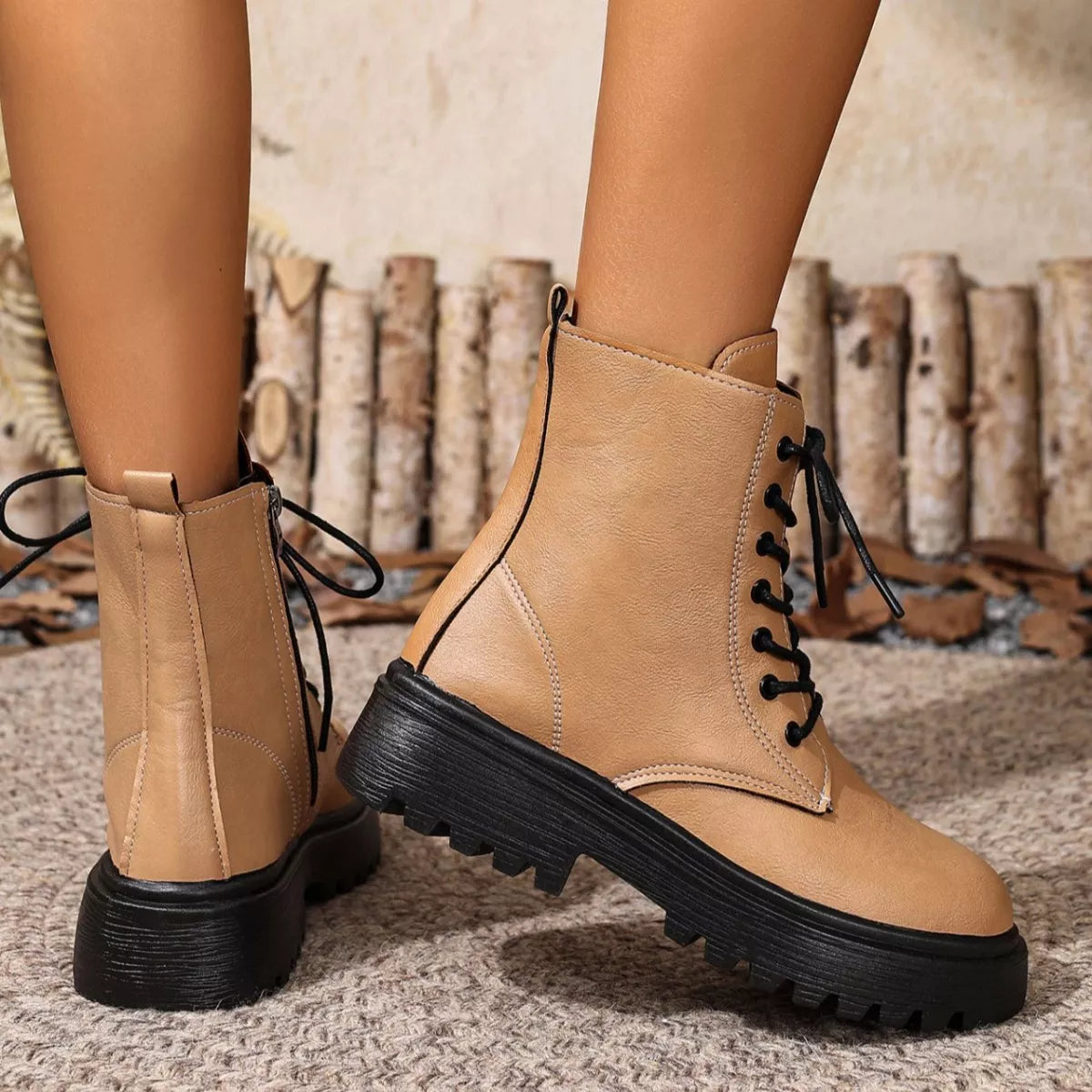 Lace-Up Ankle Combat Boots - Lilixa.store