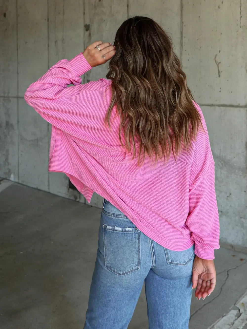 Ribbed Collared Neck Button Up Jacket, view 4