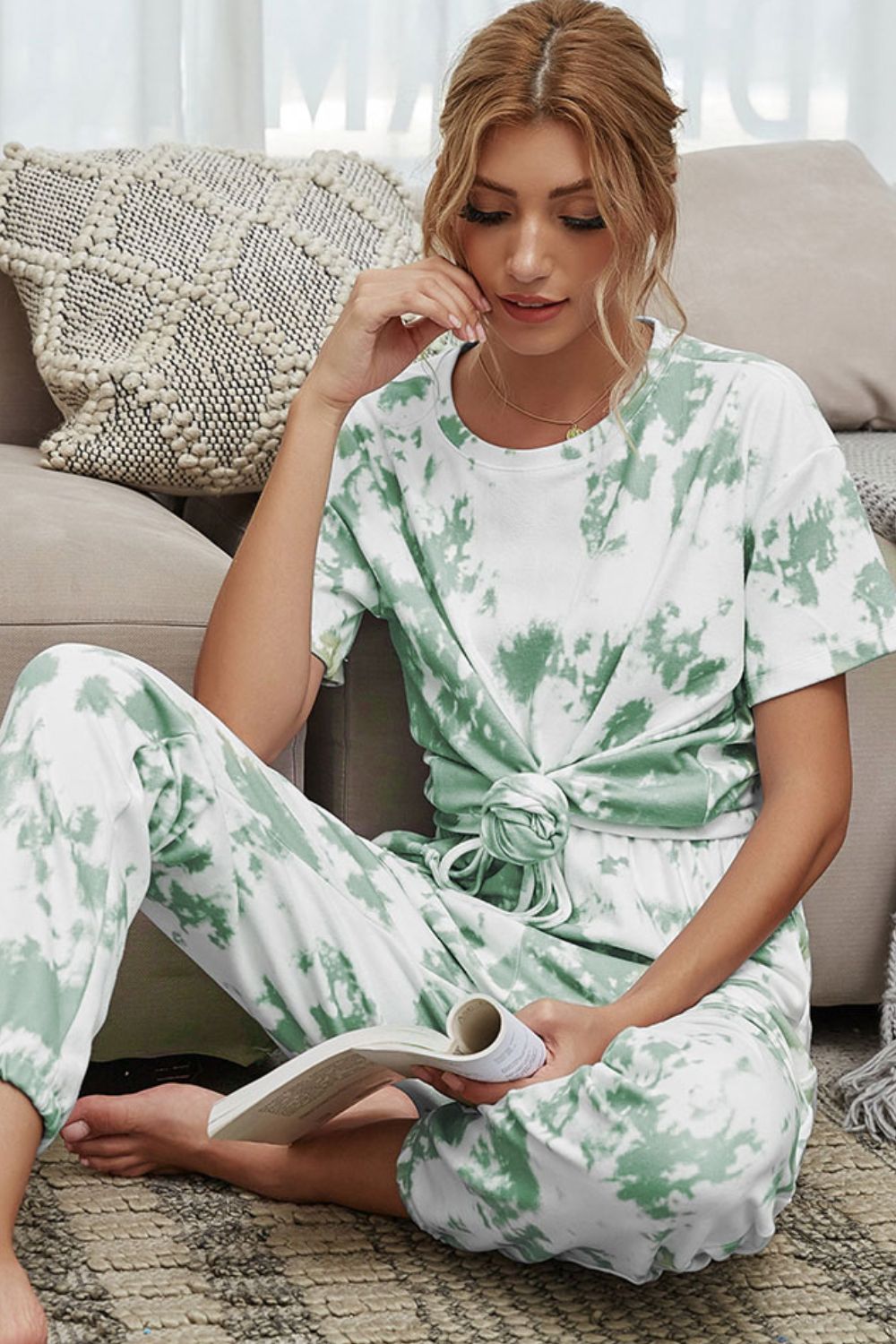 Shiny Tie-Dye Tee and Drawstring Waist Joggers Lounge Set - Lilixa.store