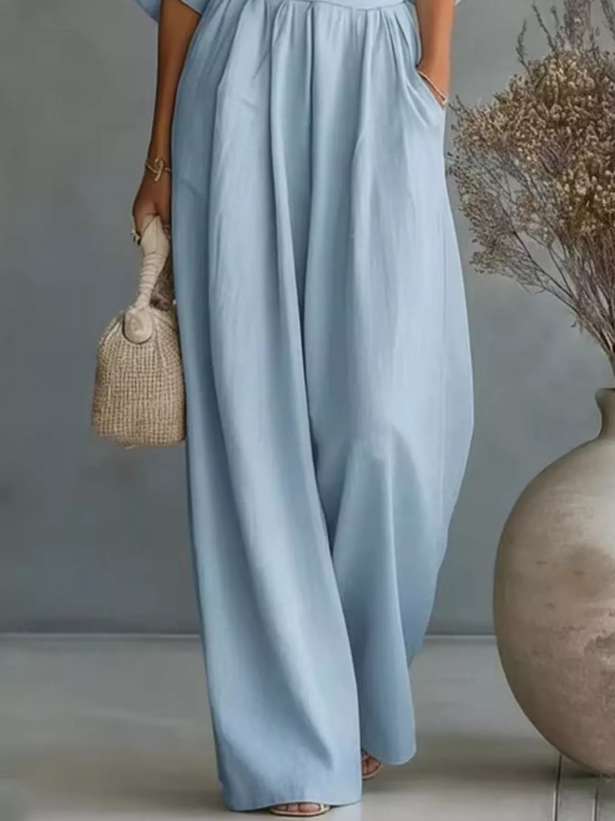 Full Size Half Sleeve Wide-Leg Jumpsuit Plus Size - Lilixa.store