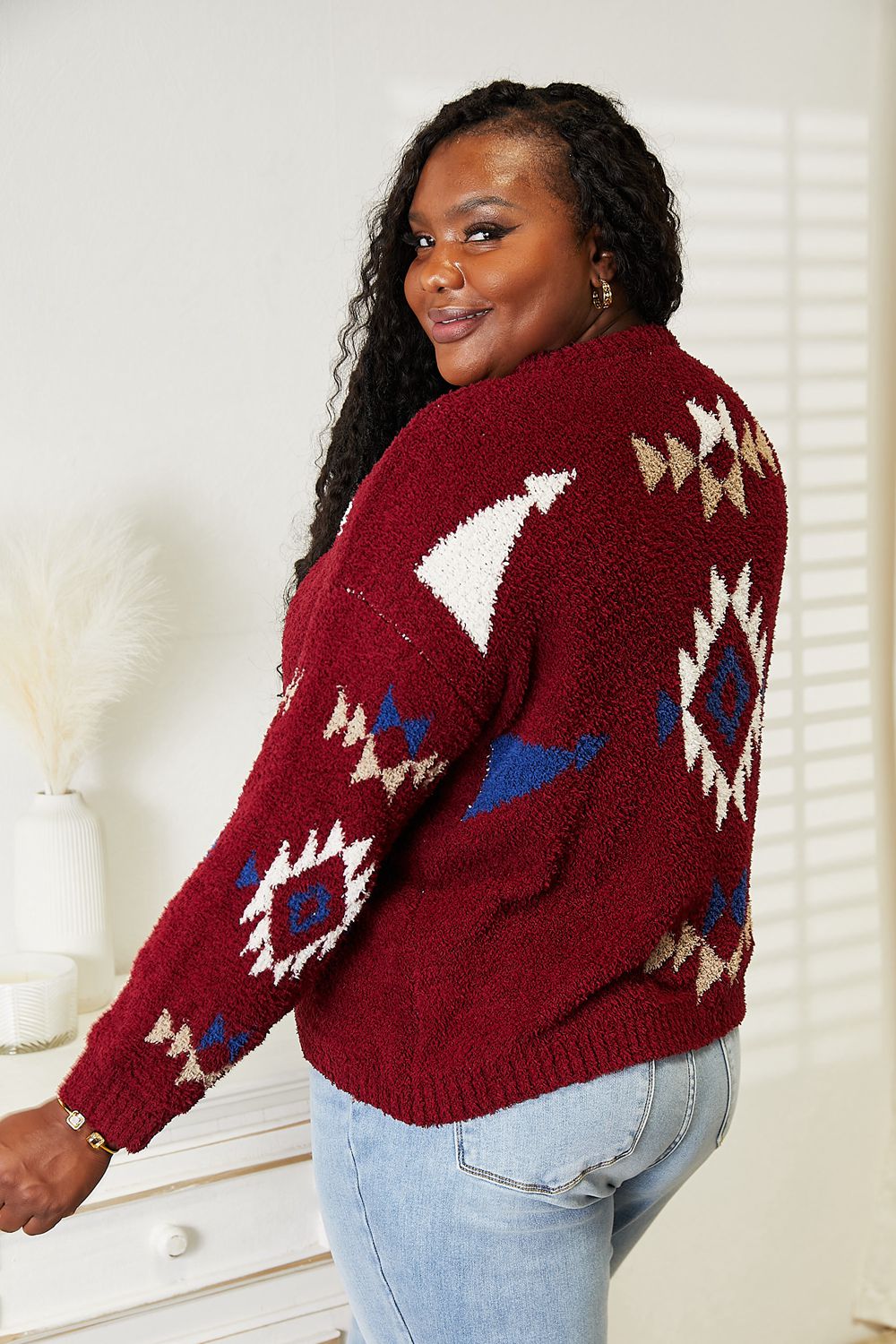 HEYSON Full Size Aztec Soft Fuzzy Sweater - Lilixa.store