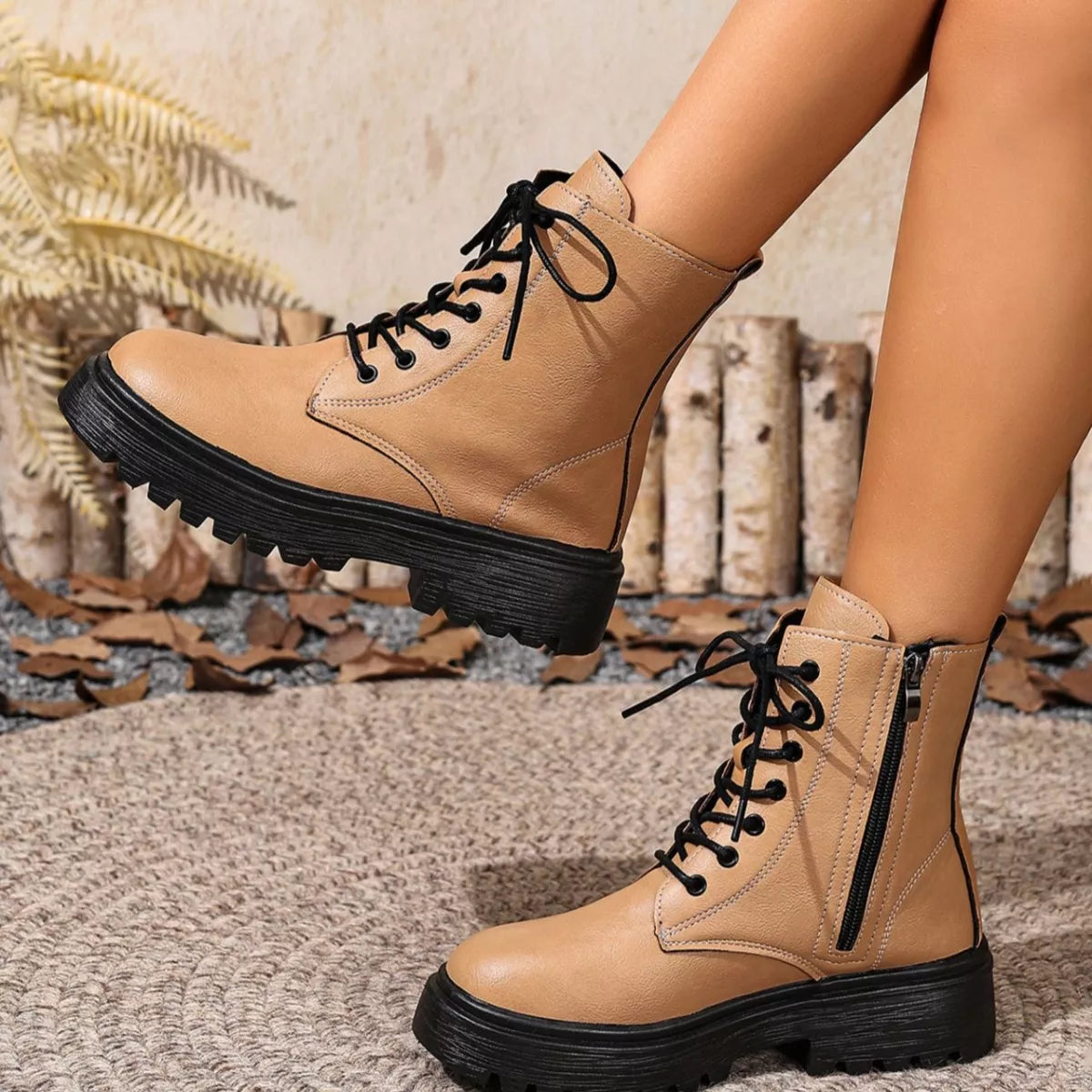 Lace-Up Ankle Combat Boots - Lilixa.store