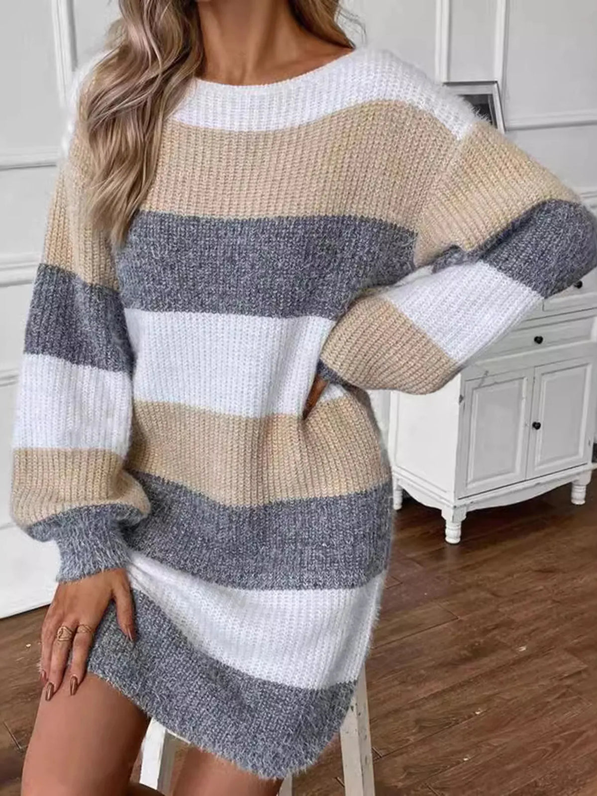 Color Block Long Sleeve Sweater Dress in Multicolor