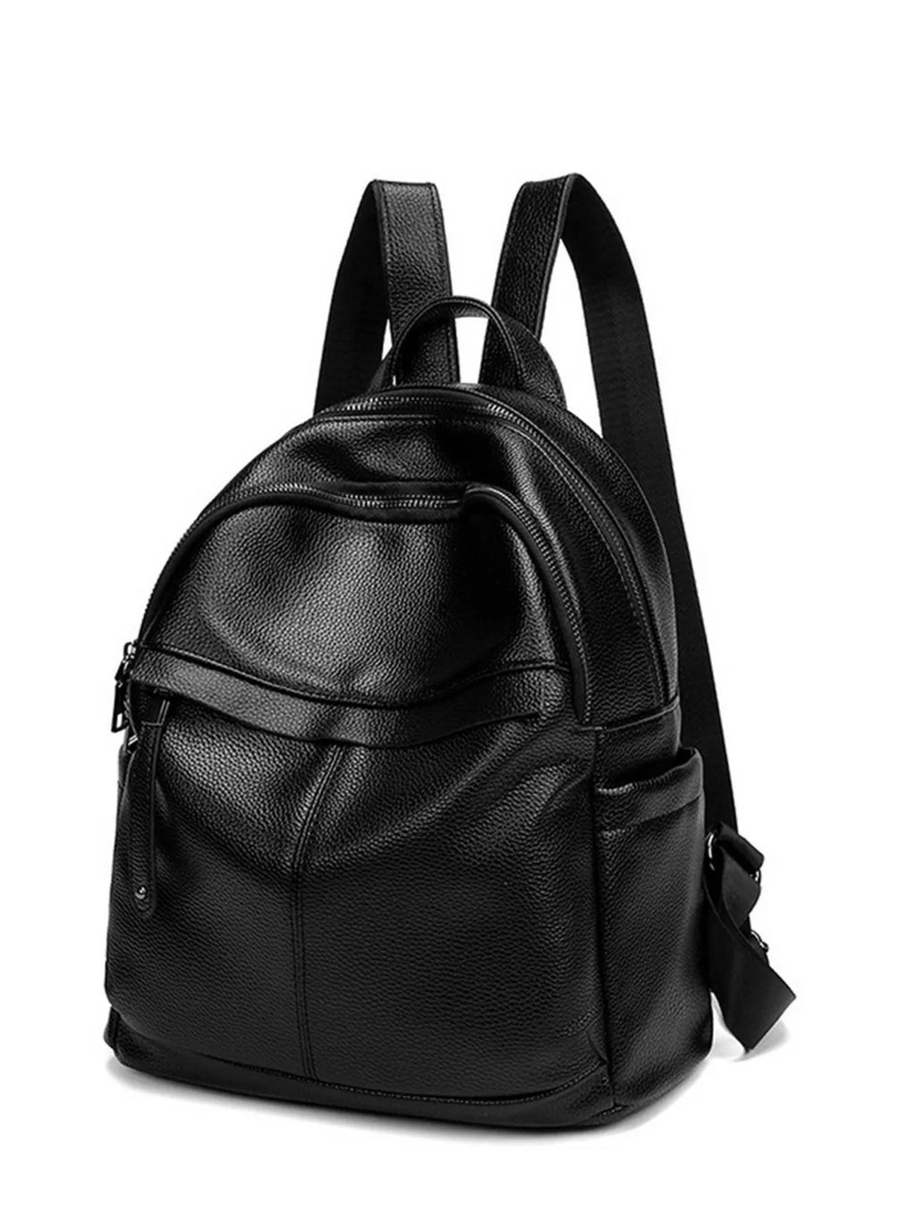 Minimalist Chic PU Leather Casual Backpack Bag in Black, view 5