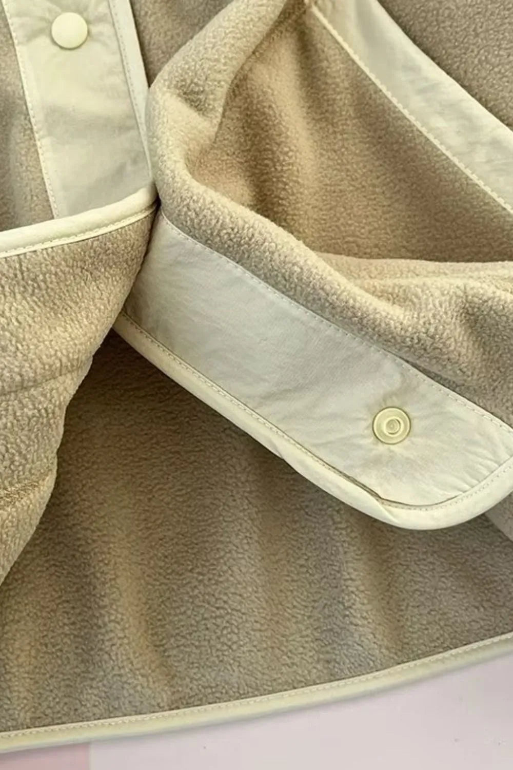 Snap Down Contrast Fleece Jacket with Pockets - Lilixa.store