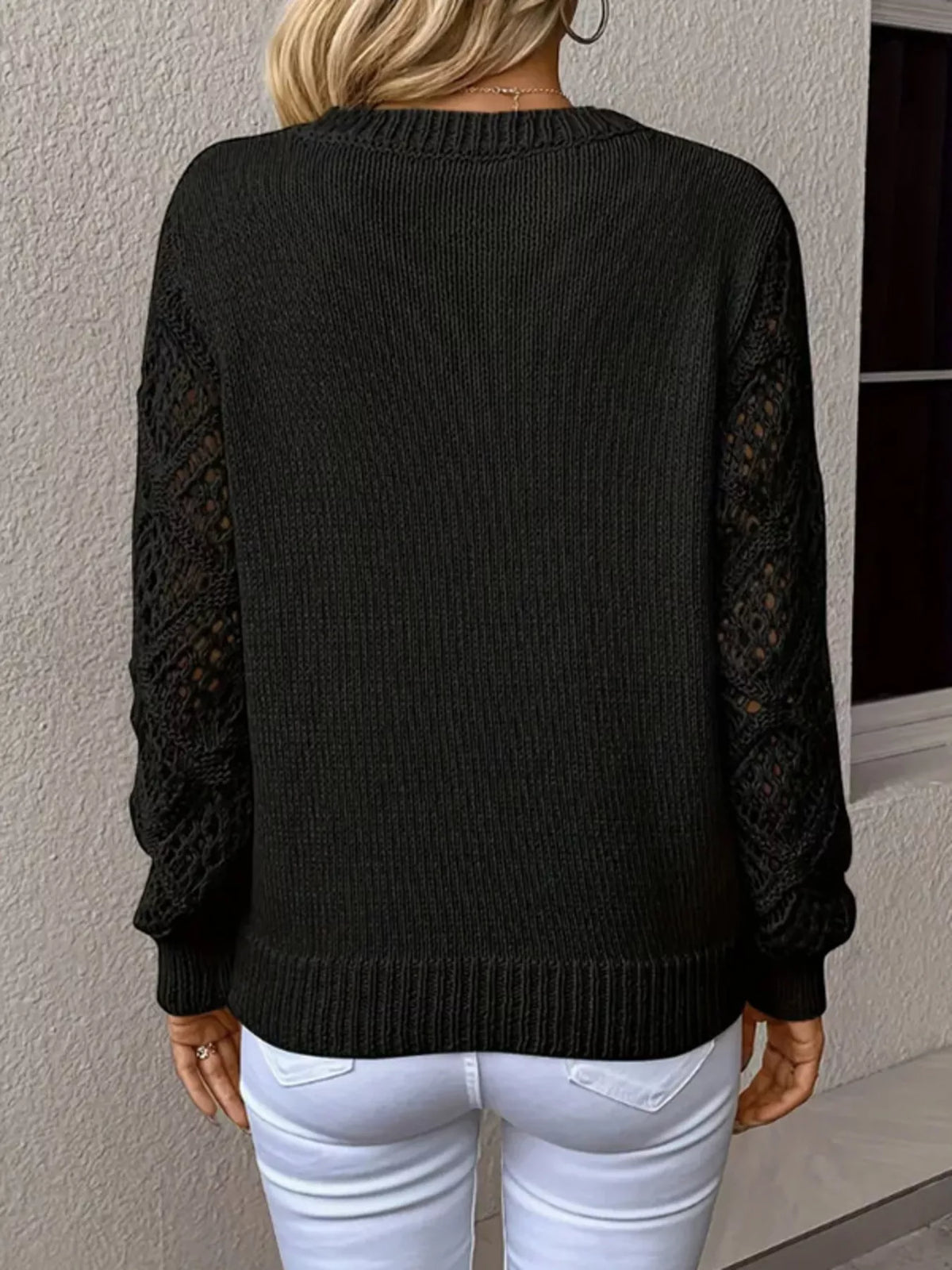 V-Neck Hollow-Out Sleeve Knit Sweater - Lilixa.store