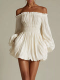 Off-Shoulder Pleated Mini Dress - Lilixa.store