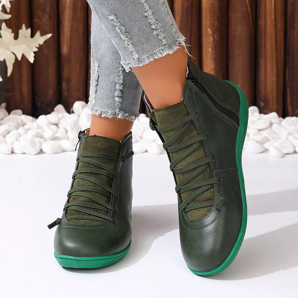 Lace-Up Faux Leather Ankle Boots - Lilixa.store