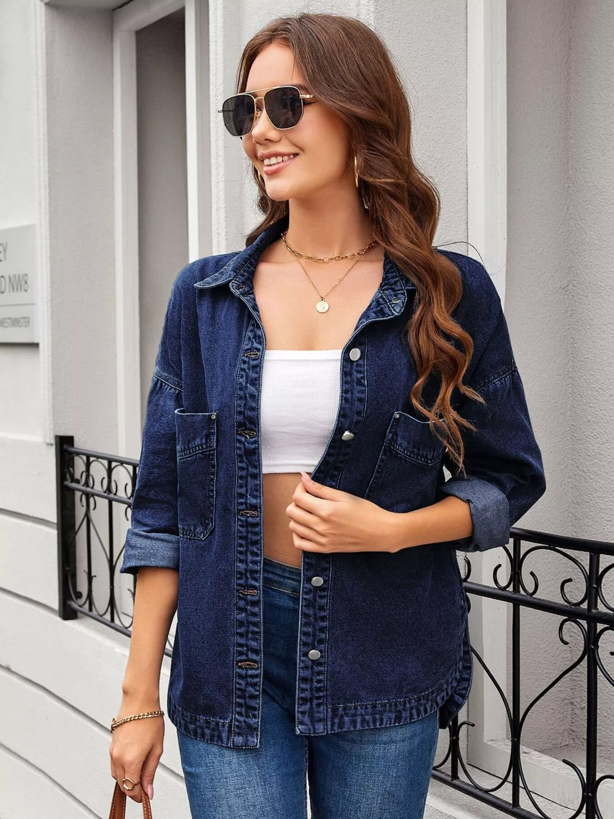 Vintage Wash Button-Down Denim Jacket, view 15