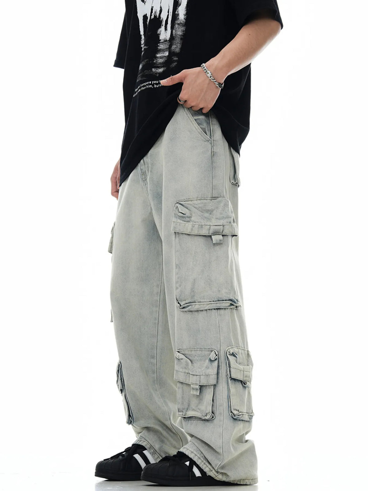 Men's Wash Multi-Pocket Cargo Pants in Blue, view 2