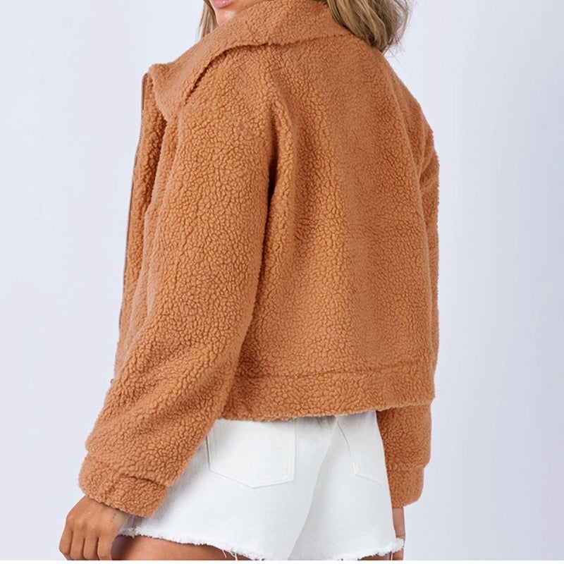Long Sleeve Collared Neck Sherpa Jacket, view 4