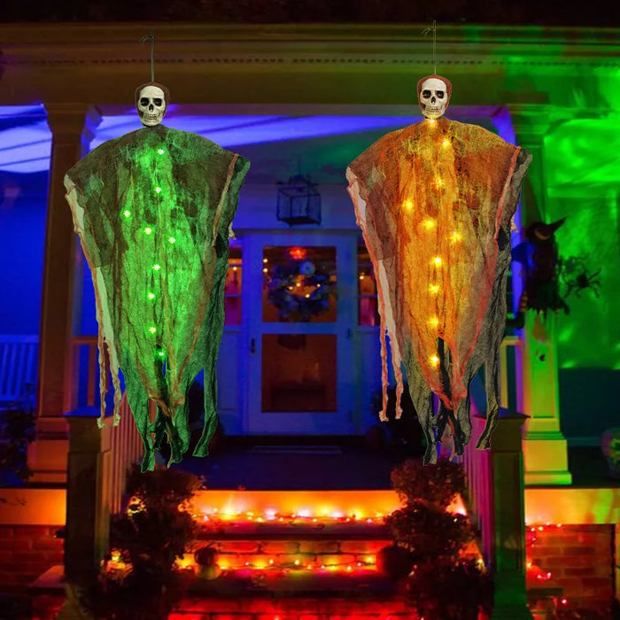 Halloween Lighted Hanging Skeleton Ghost 4 Piece Set in White