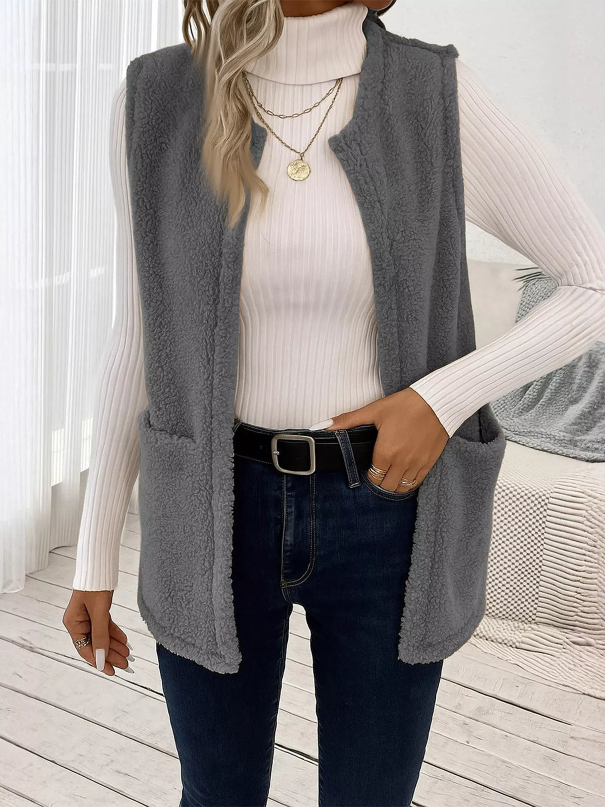 Sleeveless Fuzzy Fleece Vest Coat - Lilixa.store